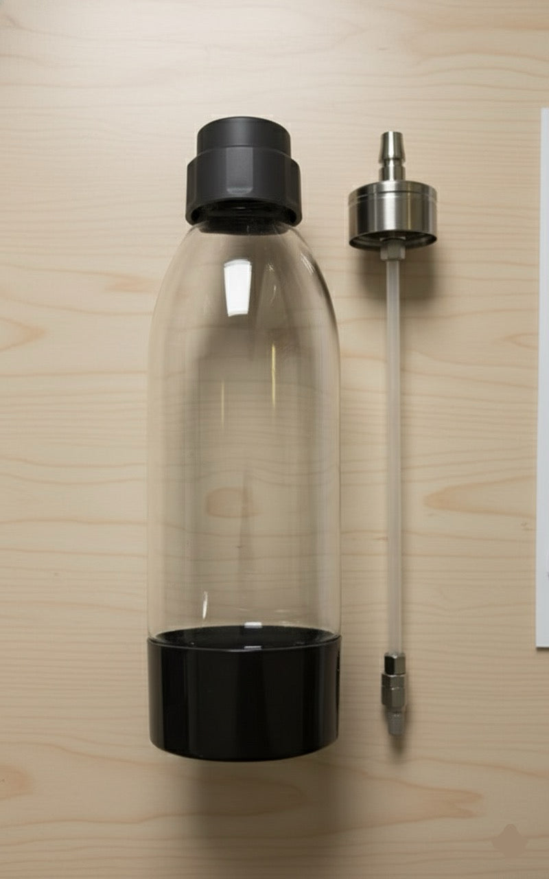 Includes PET bottles and a multi-functional cap for both large and small bottles. Features food-grade stainless steel carbonation parts for sparkling water, cocktails, and CO₂ drinks. BPA-free and ideal for soda making.